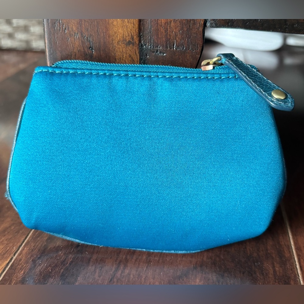 Coach Amanda Teal Satin Mini Skinny Zip Coin Purse - Picture 8 of 8